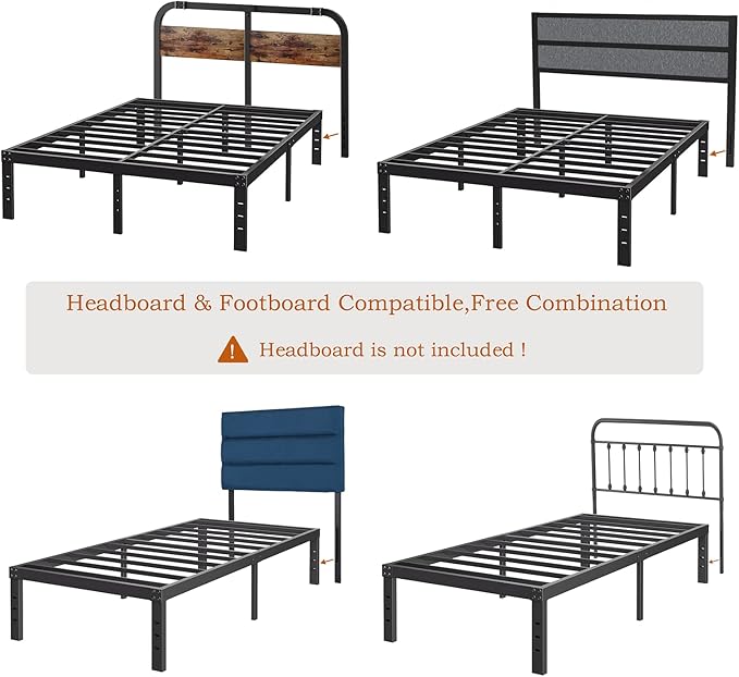 Twin-Size Metal Bed-Frame No Box Spring Needed,12-Inch Noise Free Black Platform Bed-Base, Easy Assembly,Heavy Duty Steel Slat Support Non Slip Mattress-Foundation