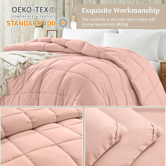 Homelike Moment Twin Comforter Duvet Insert - Pink Down Alternative Bed Comforter Twin Size, Lightweight Bedding Comforters Quilted All Season All Season Solid Pink