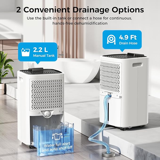 4,000 Sq.ft Dehumidifier for Basement, 45 Pint Dehumidifiers for Home with Drain Hose, Smart Humidity Control, Auto Defrost, Auto Restart, 24H Timer, for Bedroom, Bathroom, RV, Garage
