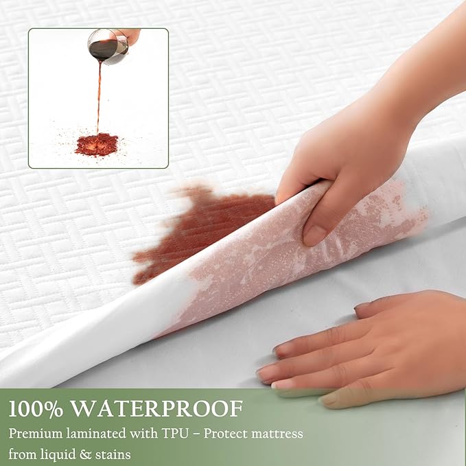 Waterproof Mattress Protector King Size, Premium Bamboo Viscose Soft Breathable Mattress Pad with Deep Pocket 8"-21", Noiseless 3D Air Fabric Cooling Mattress Cover for Bed, Machine Washable