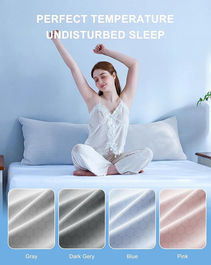 YZ HOME Cooling Body Pillow for Adults, Cold Touch Fabric, Blue Shredded Memory Foam, Support for Side Back Stomach Sleepers, Removable Washable Cover(Blue,20x54 inch)
