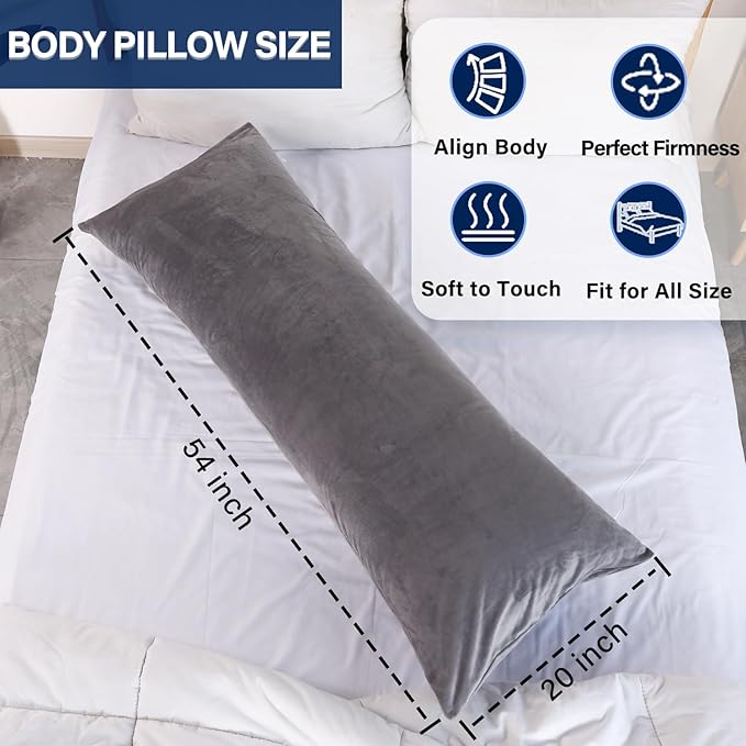 1 MIDDLE ONE Body Pillow, Memory Foam Body Pillows for Adults Sleeping, Long Pillow for Bed, Big Large Firm Full Body Pillow for Side Sleeper, 20x54 Inch, Light Grey