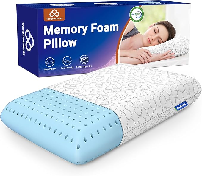 Memory Foam Pillows, Bed Pillow, Bed Pillow for Side, Back and Stomach Sleepers, Neck Pillow for Sleeping with Removable and Machine Washable Cover, Queen Size (1 Pack)