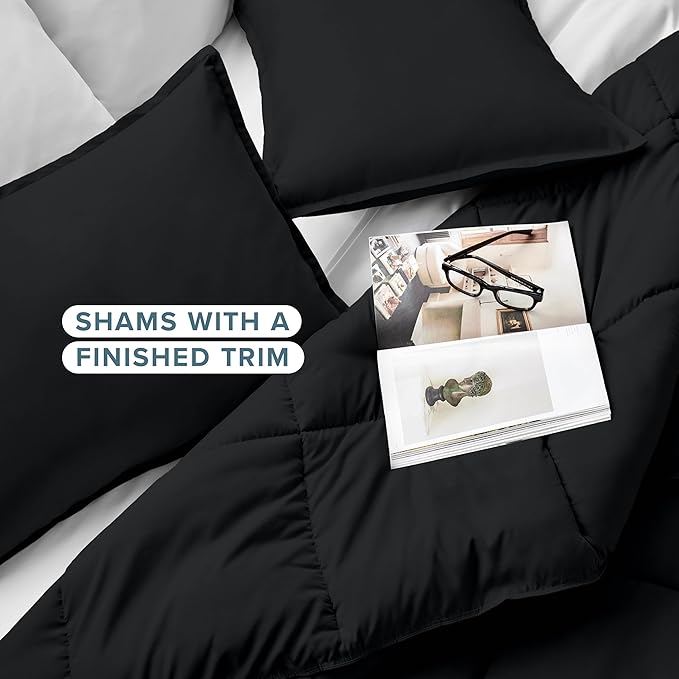 Bare Home Full Size Comforter Set - Ultra-Soft Goose Down Alternative - Premium 1800 Series - All Season Warmth - Black