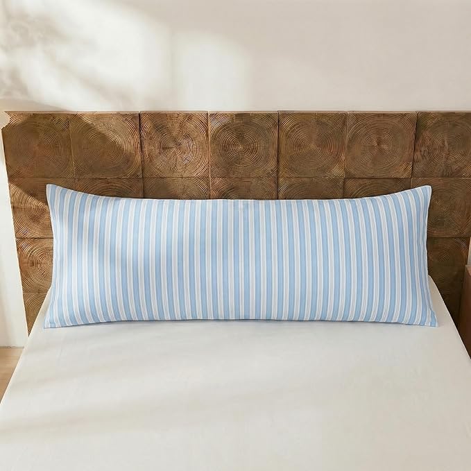 Merryword Body Pillow Cover 20x54inches, 100% Cotton Pillow Case, Blue and White Striped Pillowcase, Soft Breathable Ribbon Stripes Long Pillowcase, 1-Piece
