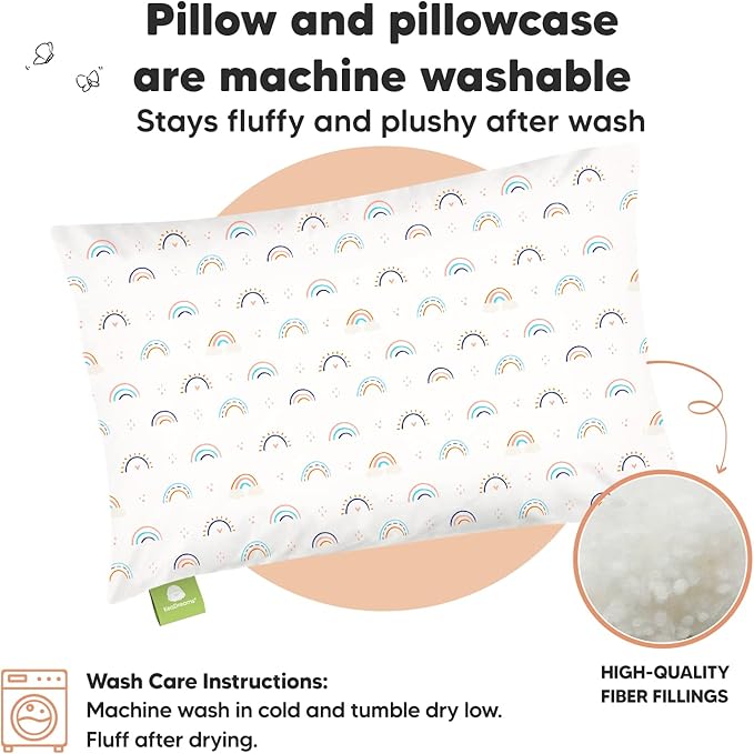 Toddler Pillow with Pillowcase - 13x18 My Little Dreamy Kids Travel Bed Pillows for Sleeping, Organic Cotton Small Pillowcase, Soft & Breathable, Machine Washable,Toddlers 2-5 years old(Jolly Rainbow)