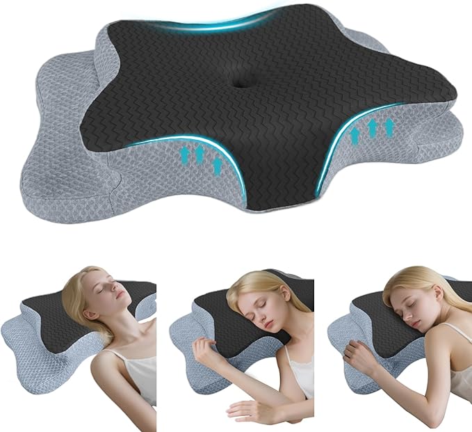 CHxxy Cervical Pillow for Neck Pain Relief, Memory Foam Pillows, Ergonomic Contour Bed Pillow, Soft for Side Sleep Stomach Sleeping and Back Sleepers-Queen Size Black&Dark Grey