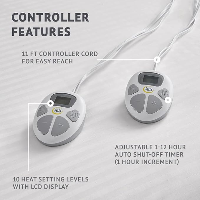 Serta Waterproof Heated Mattress Pad - Electric Bed Warmer with 10 Heat Settings, Auto Shut Off Timer, ETL Certified Electric Mattress Pad, Elastic Deep Pocket, Machine Washable, White Queen