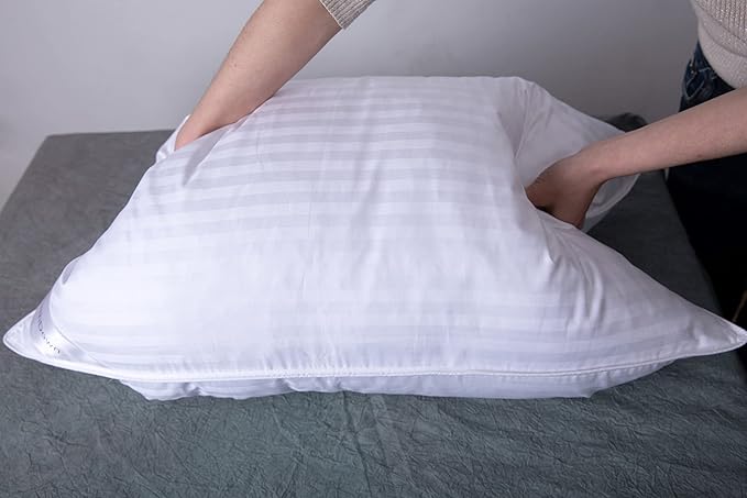 Goose Down Feather Bed Pillows for Sleeping Hotel Collection Queen Pair Pillows Stripe White Queen Set of 2 Pillows