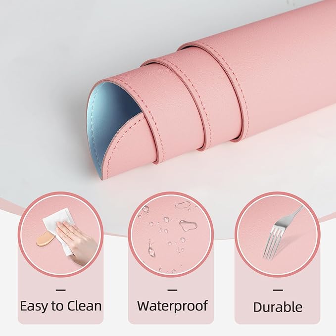 Makeup Mat for Vanity to Protect Desk Top 23.6 x 11.8in, Dual-Sided Makeup Mat, Easy to Clean Desk Pad - Waterproof and Oilproof Vanity Accessories (Fairy Pink and Blue)