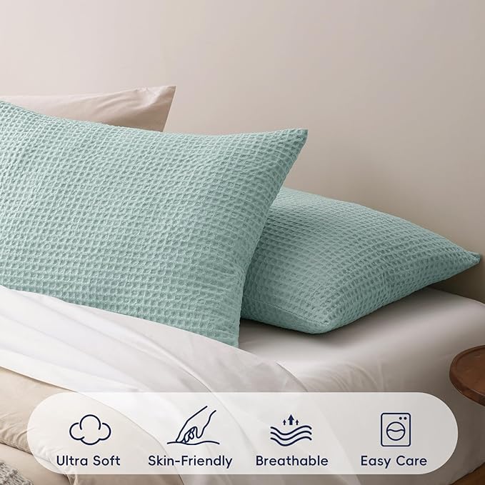 PHF Ultra Soft Waffle Weave Pillowcases Standard Size 20" x 26" 2 Pack, No Insert, Breathable Skin-Friendly Pillow Shams, Decorative Waffle Weave Pillow Case Covers,Aqua