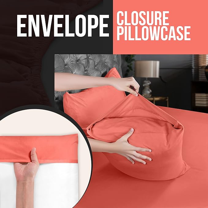 Utopia Bedding King Pillow Cases - 4 Pack - Envelope Closure - Soft Brushed Microfiber Fabric - Shrinkage and Fade Resistant Pillow Covers King Size 20 X 40 Inches (King, Coral)