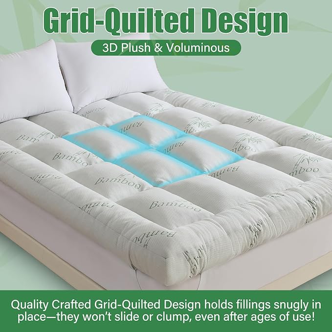 WhatsBedding 5 Inch Memory Foam Mattress Topper King Size for Back Pain Relief, with Cooling Breathable Bamboo Viscose Air Layer, Soft Pillow Top, 80x78x5in