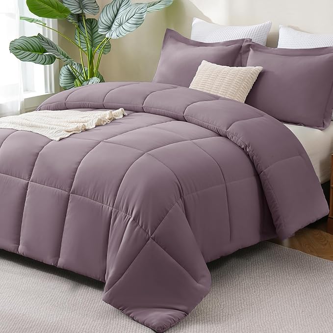 CozyLux Full Size Comforter Sets - 270GSM Dusty Purple Bedding Sets for All Seasons, 3 Pieces Box Stitched Bed Set with 1 Down Alternative Comforter and 2 Pillow Shams, Soft, Lightweight, Breathable