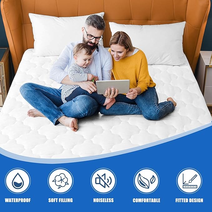 Waterproof Mattress Protector Twin Size, 6''-21'' Deep Pocket Fitted Quilted Mattress Pad Cover, Breathable, Hollow Cotton Alternative Filling Mattress Pad Cover, Twin Size