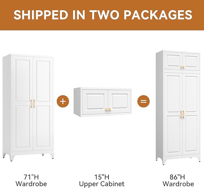 Polup Metal Wall Cabinet, Upper Cabinet for Wardrobe, Small Top Storage Cabinet for Bedroom, Living Room, White, 18" D x 32" W x1 5" H - Assembly Required