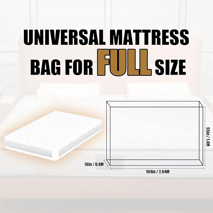 Mattress Bag for Moving and Storage - Full Size, 3Mil Heavy Duty, Waterproof Plastic Mattress Protector Cover