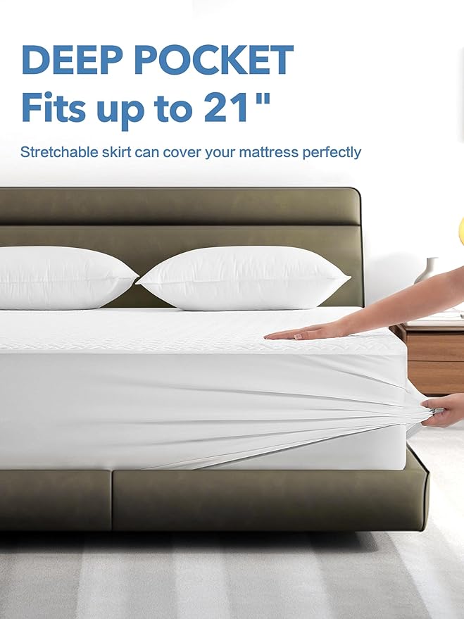 Cal King Waterproof Mattress Protector, Premium Viscose from Bamboo Mattress Pad Ultra Soft Breathable, Noiseless Mattress Cover Fitted 8"-21" Deep Pocket