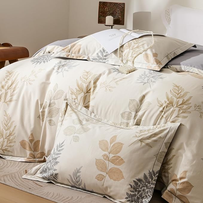 OAITE Duvet Cover Set King Size Floral Pattern Ultra Soft 100% Cotton Duvet Cover Sets 3-PC, Breathable Duvet Cover with Zipper Closure & Corner Ties(2 Pillow Shams,1 Duvet Cover)