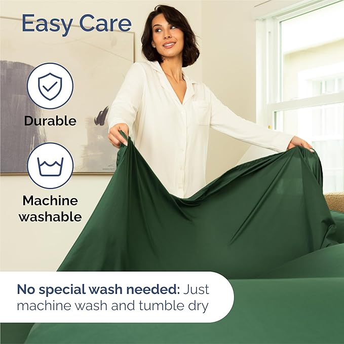 Split King Size 5 Piece Sheet Set - Comfy Breathable & Cooling Sheets - Hotel Luxury Bed Sheets for Women & Men - Deep Pockets, Easy-Fit, Soft & Wrinkle Free Sheets - Emerald Green Oeko-Tex Bed Sheets