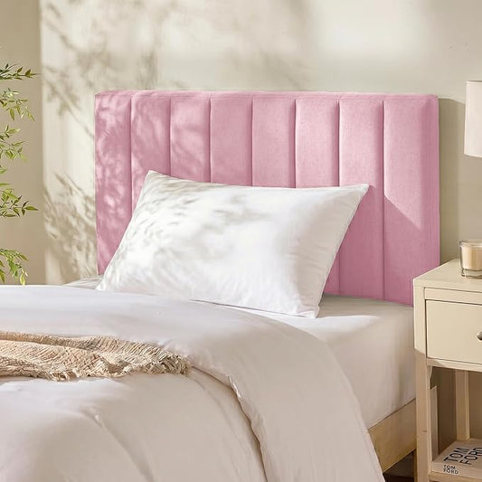 Hearth & Harbor Upholstered Twin Headboard - Easy Assemble Channel Stitched Headboard Twin Size - Wall Mounted Headboards with 3D Soundproof Wall Panels Peel & Stick Floating Headboards, Pink