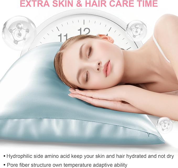 Silk Pillow Cases 2 Pack King Size with Hidden Zipper, Mulberry Silk Pillowcase for Hair and Skin, Smooth and Soft Breathable Cooling Silk Satin Pillowcase Set of 2, Gifts for Women，Haze Blue