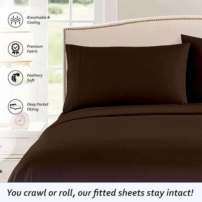 Twin RV Camper Sheet Set (39x75) – 100% Egyptian Cotton, Soft & Cooling, 16” Deep Pocket Fitted Sheet, Luxury Hotel Quality Bedding for RVs, Campers & Motorhomes (Chocolate Solid)