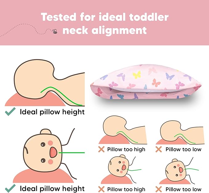 Toddler Pillow with Pillowcase - 13x18 My Little Dreamy Kids Travel Bed Pillows for Sleeping, Organic Cotton Small Pillowcase, Soft & Breathable, Machine Washable, Toddlers 2-5 years old (Flutter)