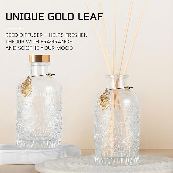 Glass Reed Diffusers Bottles for Home, Diffuser Bottles with 40PCS Reed Diffuser Sticks, Glass Bottle with Lids Apothecary Jar Flower Bud Vases, Set of 6