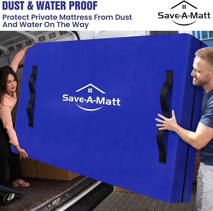 SaveAMatt Mattress Bags for Moving - Extra Thick & Durable Queen Mattress Cover for Moving - Reusable Waterproof Tarp Mattress Protector with Heavy Duty Handles (82’’x63’’x15’’ Queen Size)