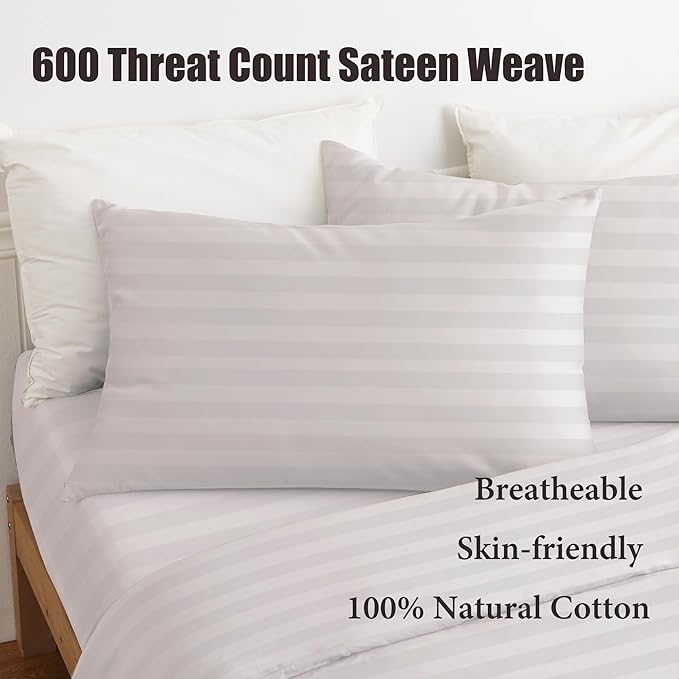 100% Cotton Classic Pillow Protectors with Invisible Zipper, 600 Thread Count Sateen Weave Soft and Breathable Pillow Cases, Protect Pillows from Dirt, Dust and Debris (Standard, 20"x26", Set of 4)