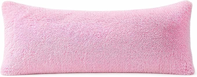 Reafort Luxury Faux Fur Body Pillow Cover 21" x 54", Long Hair PV Plush Body Pillow Case with Hidden Zipper Closure, Ultra Soft Fluffy Decorative Long Pillow Cover (Pink, Body)