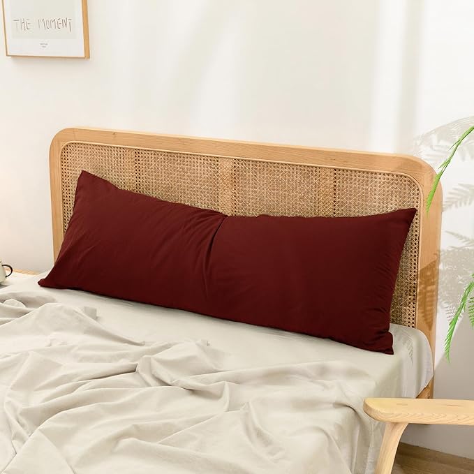 BESTOUCH 100% Washed Cotton Pillowcase for Hair and Skin Linen Feel Soft Comfortable Breathable 1 Pcs Pillow Case with Envelope Closure Solid Fired Brick Red Body 20x54 Inches