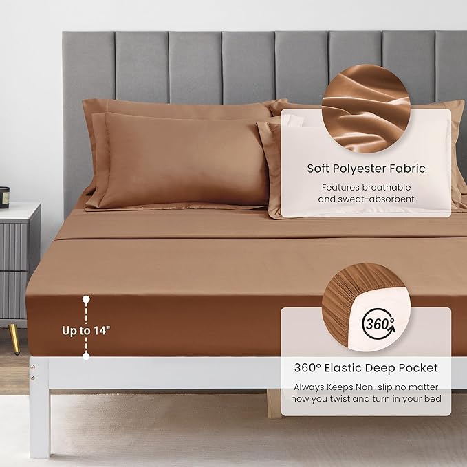 Love's cabin Twin Comforter Set Mocha Mousse, 5 Pieces Twin Bed in a Bag, All Season Bedding Sets with 1 Comforter, 1 Flat Sheet, 1 Fitted Sheet, 1 Pillowcase and 1 Pillow Sham | Soft, Breathable, Lightweight, Comfortable