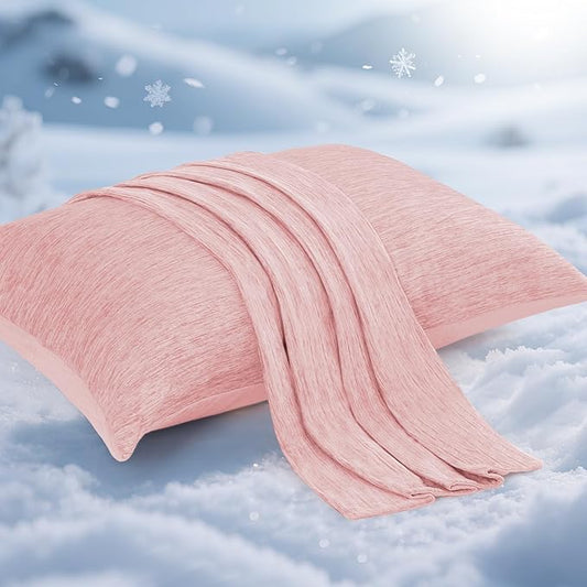 Elegear Cooling Pillow Cases for Hot Sleepers, Japanese Q-Max 0.5 Cooling Pillowcases, Both Sides(Cooling/Cotton), Breathable Soft Pillowcase for Hair and Skin, Set of 2-Pink (Queen (20'' x 30''))