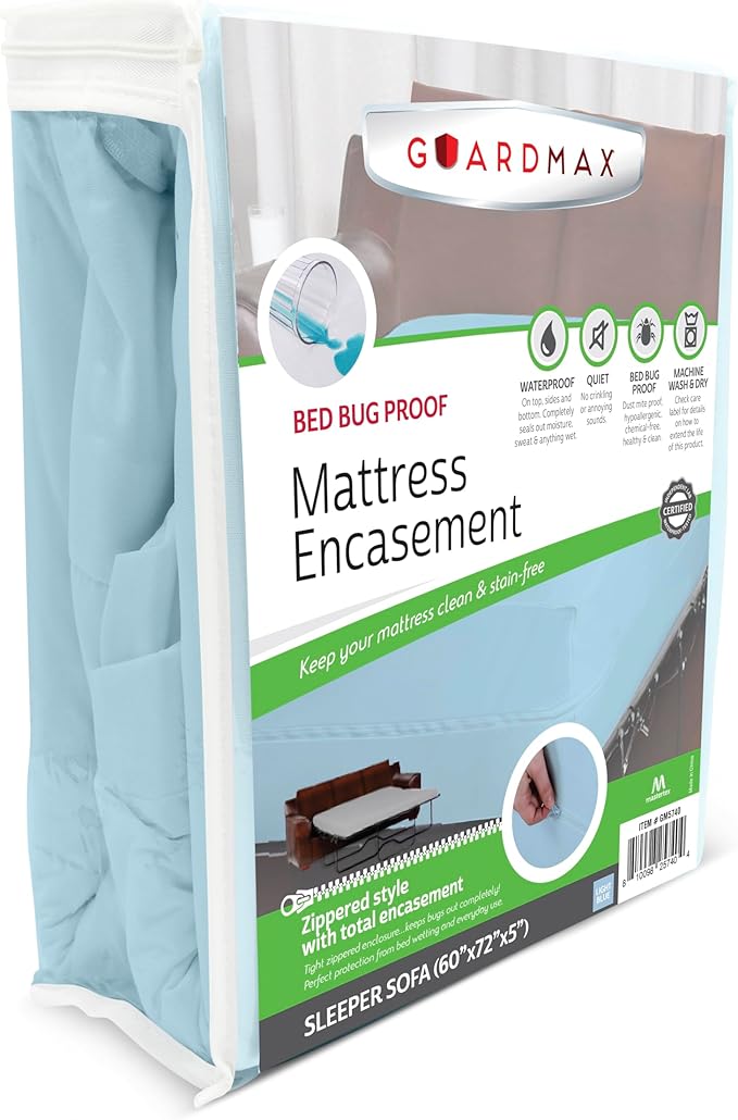 Guardmax Sleeper Sofa Mattress Encasement with Zipper, Waterproof, Bed Bug Proof, Dust Mite Proof Mattress Protector for Sleeper Sofa Bed up to 5" Deep, Zippered All Around Jersey Knitted Cover