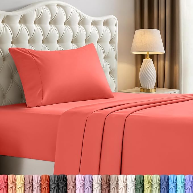 Utopia Bedding Twin Sheet Set – 3 Piece Bed Sheets for Twin Size Bed, Soft and Breathable Microfiber, Includes 1 Fitted Sheet, 1 Flat Sheet and 1 Pillowcase – Oeko Tex (Coral)