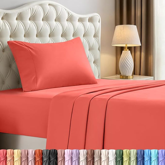 Utopia Bedding Twin Sheet Set – 3 Piece Bed Sheets for Twin Size Bed, Soft and Breathable Microfiber, Includes 1 Fitted Sheet, 1 Flat Sheet and 1 Pillowcase – Oeko Tex (Coral)