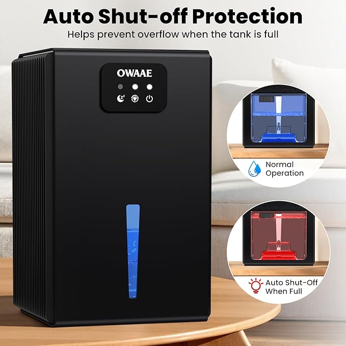 Dehumidifier, 1000 sq.ft Quiet Dehumidifiers for Home Bedroom Basement Bathroom with 95oz Water Tank, Sleep Mode, Auto Shut-Off 7 Colors LED Light, Black