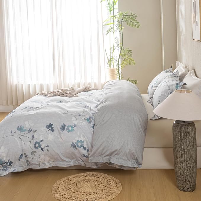 OAITE Duvet Cover Set King Size Floral Pattern Ultra Soft 100% Cotton Duvet Cover Sets 3-PC, Breathable Duvet Cover with Zipper Closure & Corner Ties(2 Pillow Shams,1 Duvet Cover)