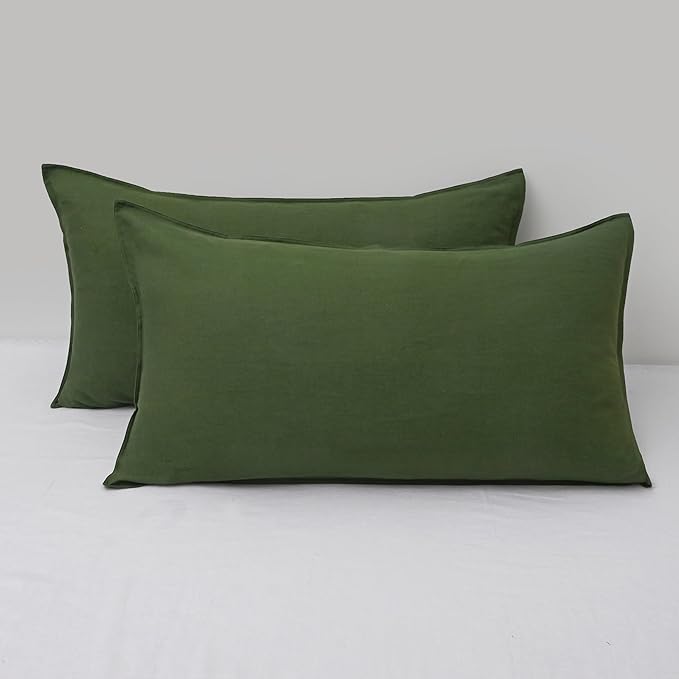 CHUFFED Linen Pillowcases 2 Pack 100% Linen Standard Pillow Cases, Breathable and Cooling Washed Pillowshams with Zipper Closure, 20x36 Inches,Mossy Green