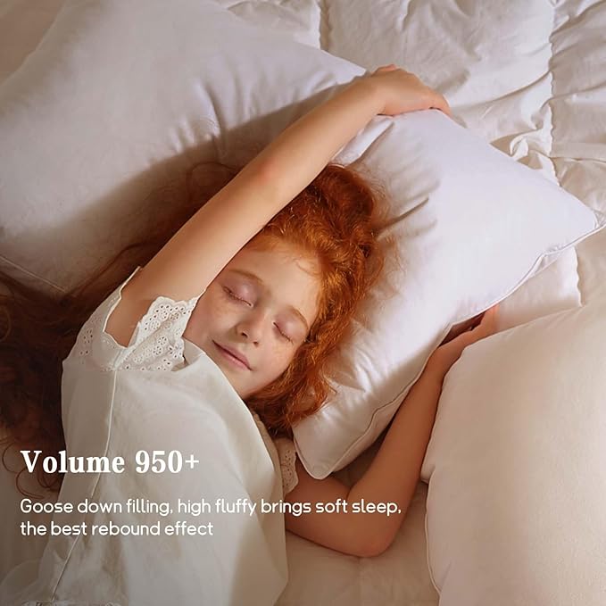 BHZ Goose Down Feather Pillows Queen Size Set of 4, Luxury Hotel Alternative Collection Bed Pillows for Sleeping Firm Soft Support for Side & Back Sleepers, White