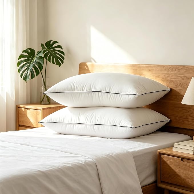 Premium Pillows Queen Size Set of 2,Luxury Hotel Collection Quality Soft Fluffy and Supportive Down Fiber Bed Pillows, Breathable Cotton Shell Cover, Gusseted Pillow for Side Back Stomach Sleepers