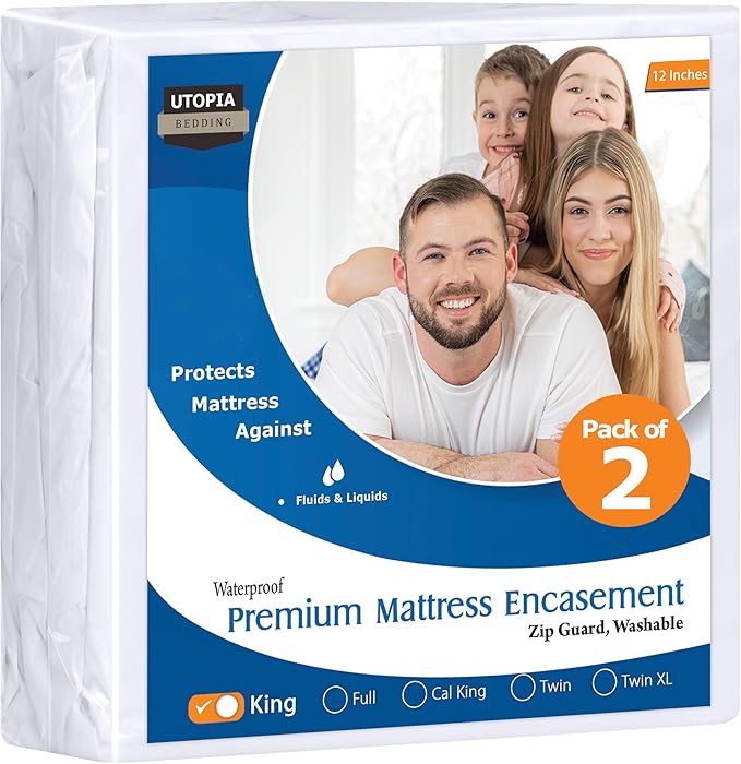 Utopia Bedding Premium Waterproof Bed Bug Mattress Cover (Pack of 2), King Zippered Mattress Protector, 12 Inches Deep, Dust Mite Proof 6-Sided Mattress Encasement for Bed