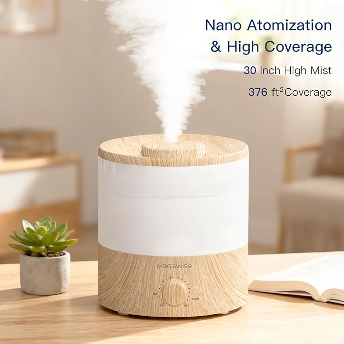 MEGAWISE 2 Pack1.8L Cool Mist Humidifier 2-Pack with 7 Color LED Lights, Adjustable Mist, Quiet Ultrasonic Humidifiers for Bedroom & Home