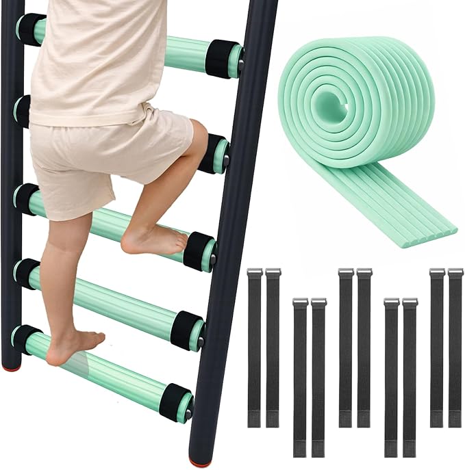 Bunk Bed Ladder Pads 6.5 Ft with 10 Adjustable Straps, Soft Foam Ladder Cover for Loft Bed, Cushioned Step Pads for Comfortable Climbing, Secure Fit, Green