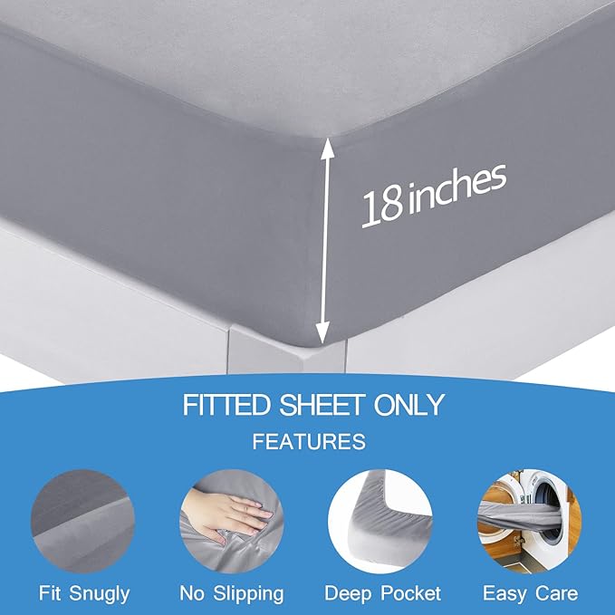 Split Top King Sheets Only, Head King Sheet for 34" Top Split from Head Adjustable Bed, Up to 18" Deep Pocket, Half Split Bed Mattress Sheets, Gray