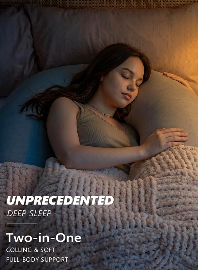 Meiz Question Mark Body Pillow for Adults & Couples - Silky Soft Cover, Cooling Full Body Support for Side Sleepers, Back & Pregnancy, with Detachable Heart Hugging Pillow, Gray
