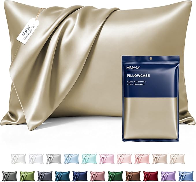 MR&HM Satin Pillowcase for Hair and Skin, Silk Satin Pillowcase 2 Pack, Standard Size Pillow Cases Set of 2, Silky Pillow Cover with Envelope Closure (20x26, Golden Bronze)