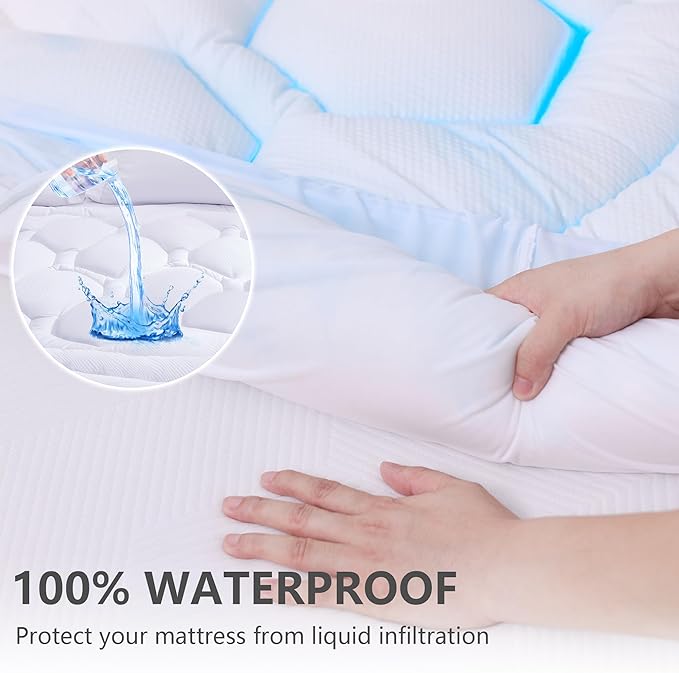 ELVEN HOME Twin XL Mattress Pad Waterproof, Soft Cooling Mattress Topper for College Dorm, Extra Long Twin Mattress Cover Protector Washable, Deep Pocket 8-21" (39x80 inch, White)
